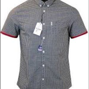 NWT Ben Sherman black and white gingham short-sleeved shirt, size XL.